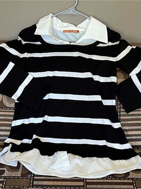 Woman’s Black & White Striped Layered-Look Top